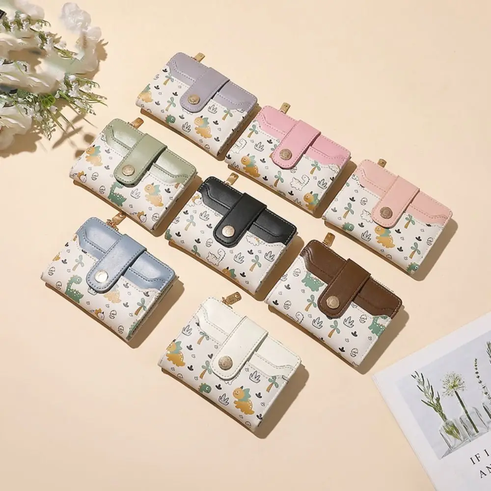 

Новый мини-кошелек из искусственной кожи, короткий держатель для карт на молнии, кошелек для монет с динозавром для женщин и девочек