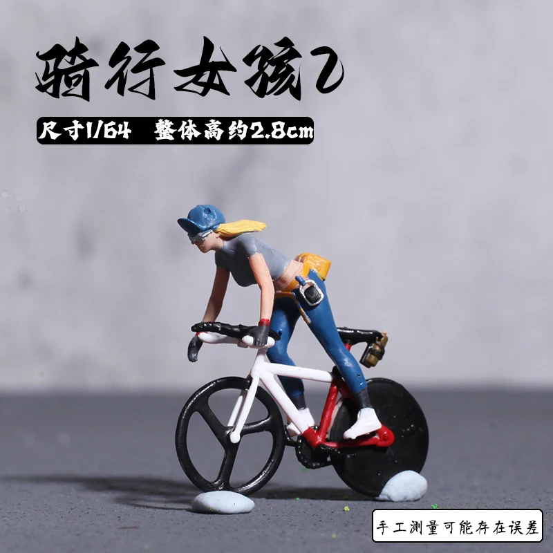 1:64 Miniature Figurine Riding A Bicycle Model Sand Table Scene Collection Ornament