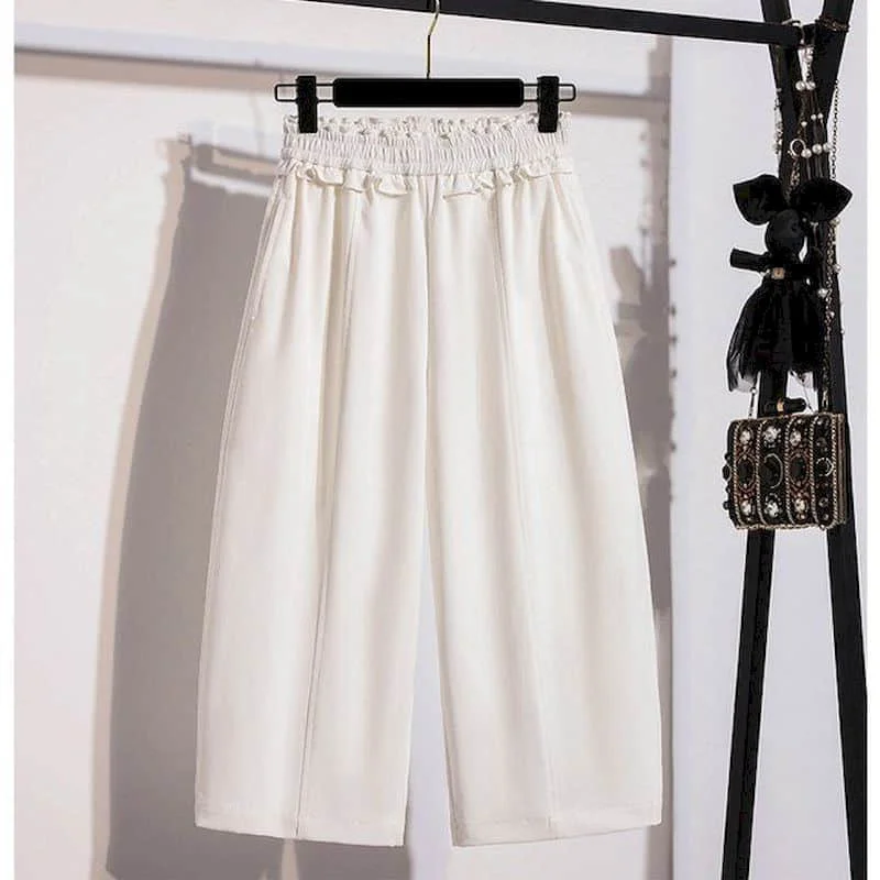 

Wide Leg Pants 2026 Summer Sale Casual Ruffle Capri Pants Korean Style Elastic Waist Trousers Vintage Sweatpants Women Clothes