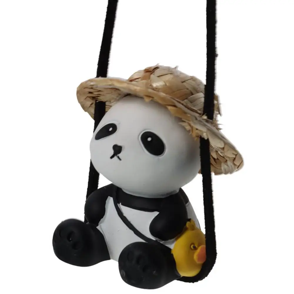 

5.5*4.5cm Car Hanging Accessories Straw Hat Panda Rope about 30cm Long Swinging Panda Hanging Accessories Resin Thickness 3.8cm