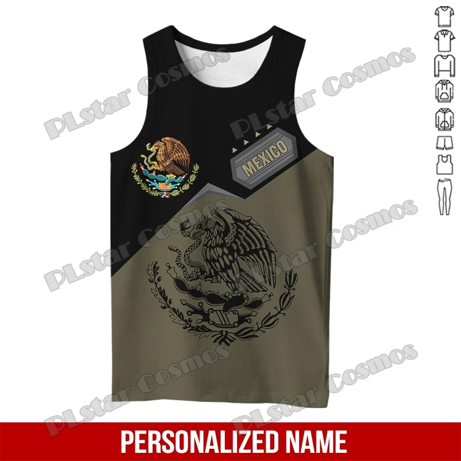 PLstar Cosmos Personalized Name Mexico Coat Of Arms 3D All Over Printed Mens Fashion Vest Summer Unisex Casual Tank Top LBX02