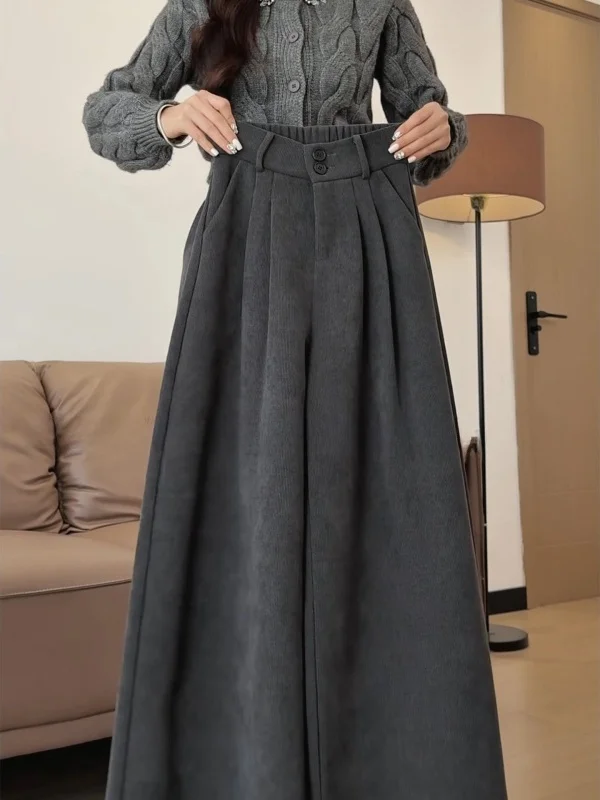 ay Corduroy Suit Pants Women's Thiened Fce Wide Leg Narrow Version Autumn Winter High Waist Straight Cut Casual Trousers