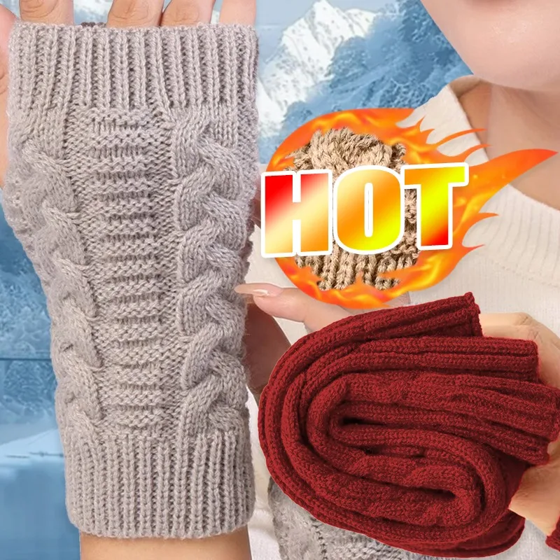 

Fingerless Thick Knitted Glove Autumn Winter Cold Proof Elastic Mitten Outdoor Playing Driving Convenient Long Wrist Warm Gloves