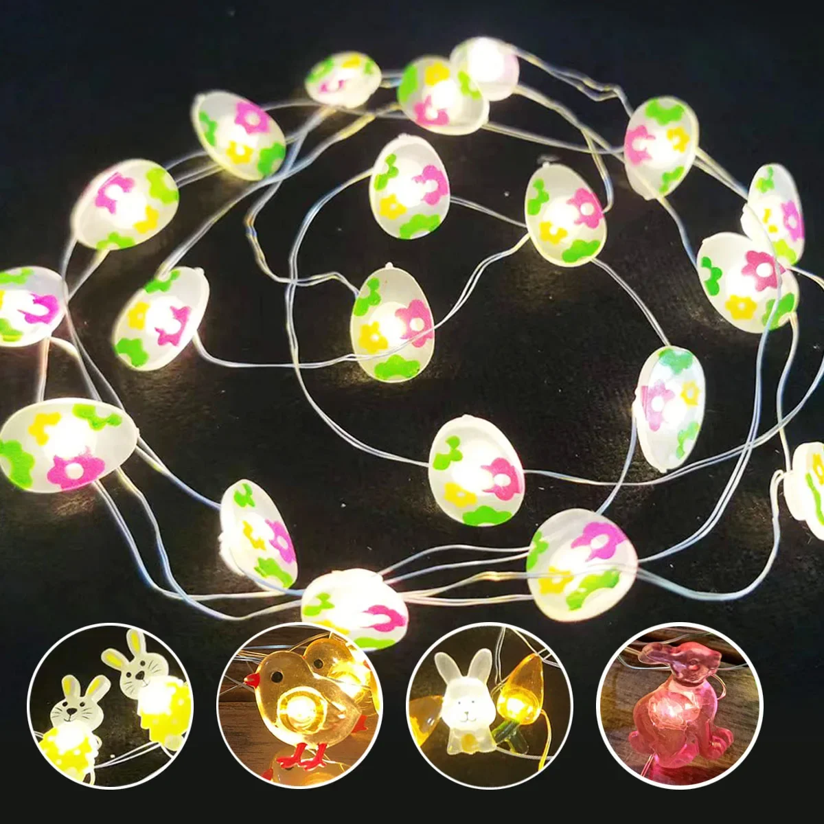 2M Easter Eggs String Lights Bunny Ester Rabbit Light Colorful Eggs Chicks Happy Easter Day Decor For Home  Rabbit Party