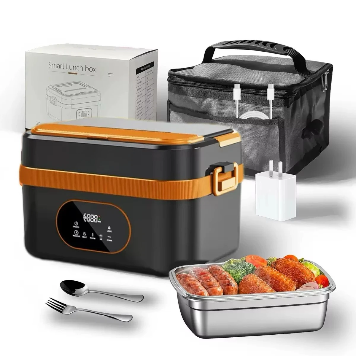 2026 New Electric Heated Lunch Box Smart Timer Wireless Charging Food Warmer With Large Capacity for Office Travel Use