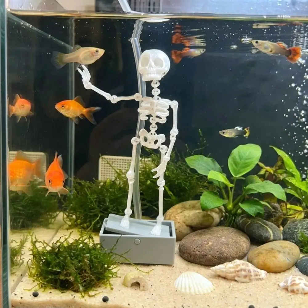 3D Printed Dancing Skeleton Aquarium Bubbler Air Driven with Air Tube Dynamic Skeleton Bubbler Gothic Plastic