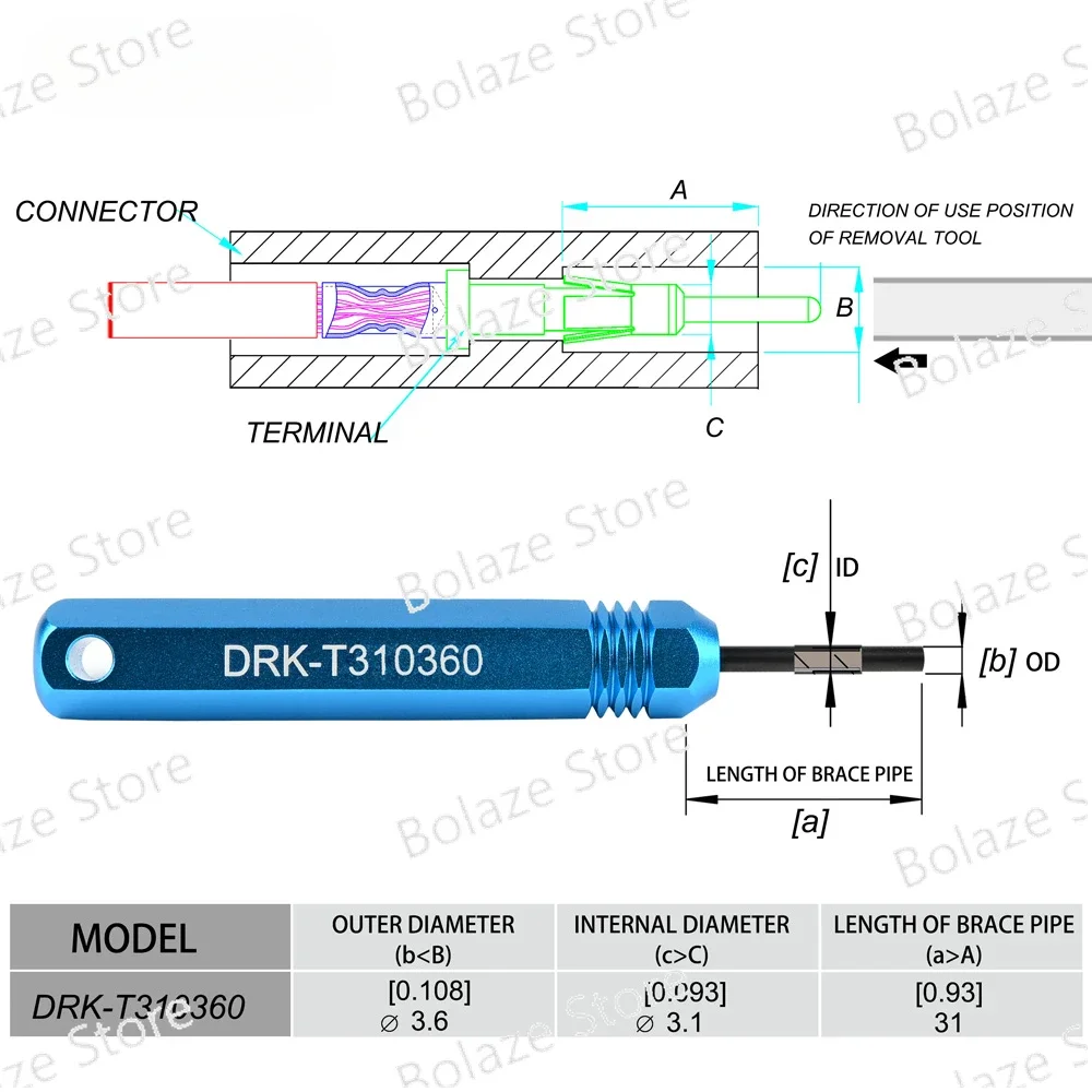 DRK-T310360 Terminal Extractor Tool for MOLEX Connectors.093 Inch Pin & Socket Connectors, Crimp Male & Female