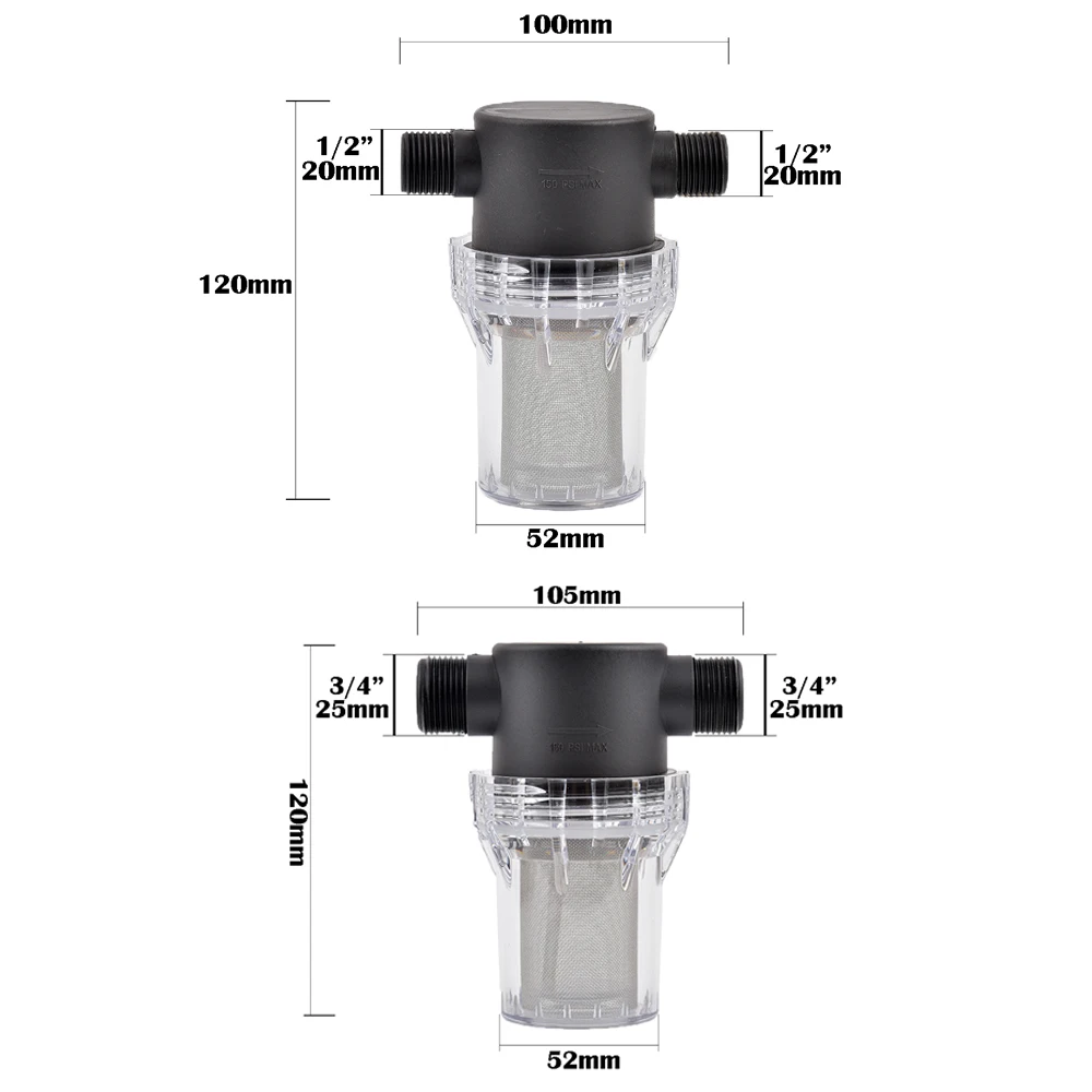 Transparent 40 Mesh Fine filtration Water Filter Hot-melt free water pipe quick connection 20mm 25mm Garden Irrigation 1 Pcs