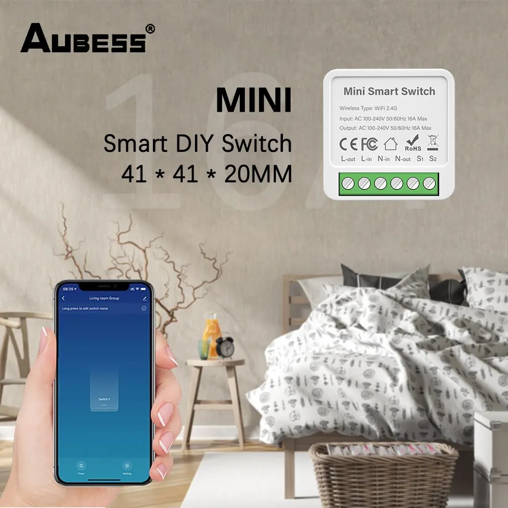 Mini interruptor inteligente sem fio para casa, interruptores de luz DIY, 2 vias, aplicativo Tuya Smart Life, Alexa, Google, WiFi, 16A