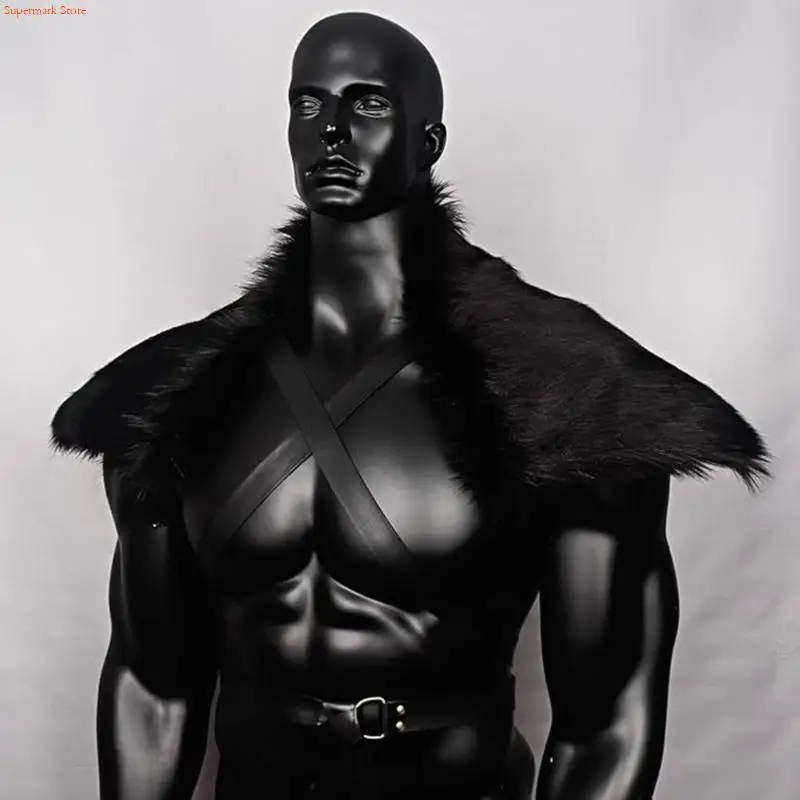 Q5we Médieval Faux Furs Mantle épaule Emballage Femmes Men Halloween Renaissances Cosplay Costume accessoire Vikinges Câle