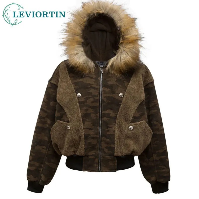 

2025 зимняя мужская американская ретро модная тенденция, повседневное пальто, камуфляжная поверхность, дизайн, теплая хлопковая куртка с капюшоном и горной резьбой