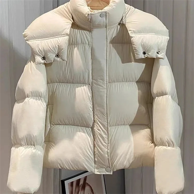 Short Parkas Women Streetwear Cropped Down Coat Korean Sweet Puffer Jacket Winter Solid Casual All Match Cotton Padded Outwear