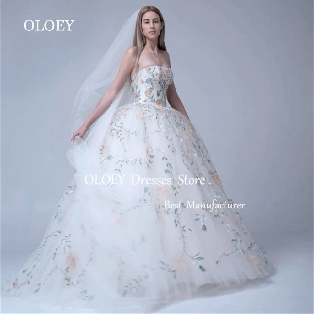 

OLOEY Exquisite Ivory Lace Beads Wedding Dress Strapless Sleeveless Floor Length Bridal Gown Ball Gown Zipper Back Custom Made