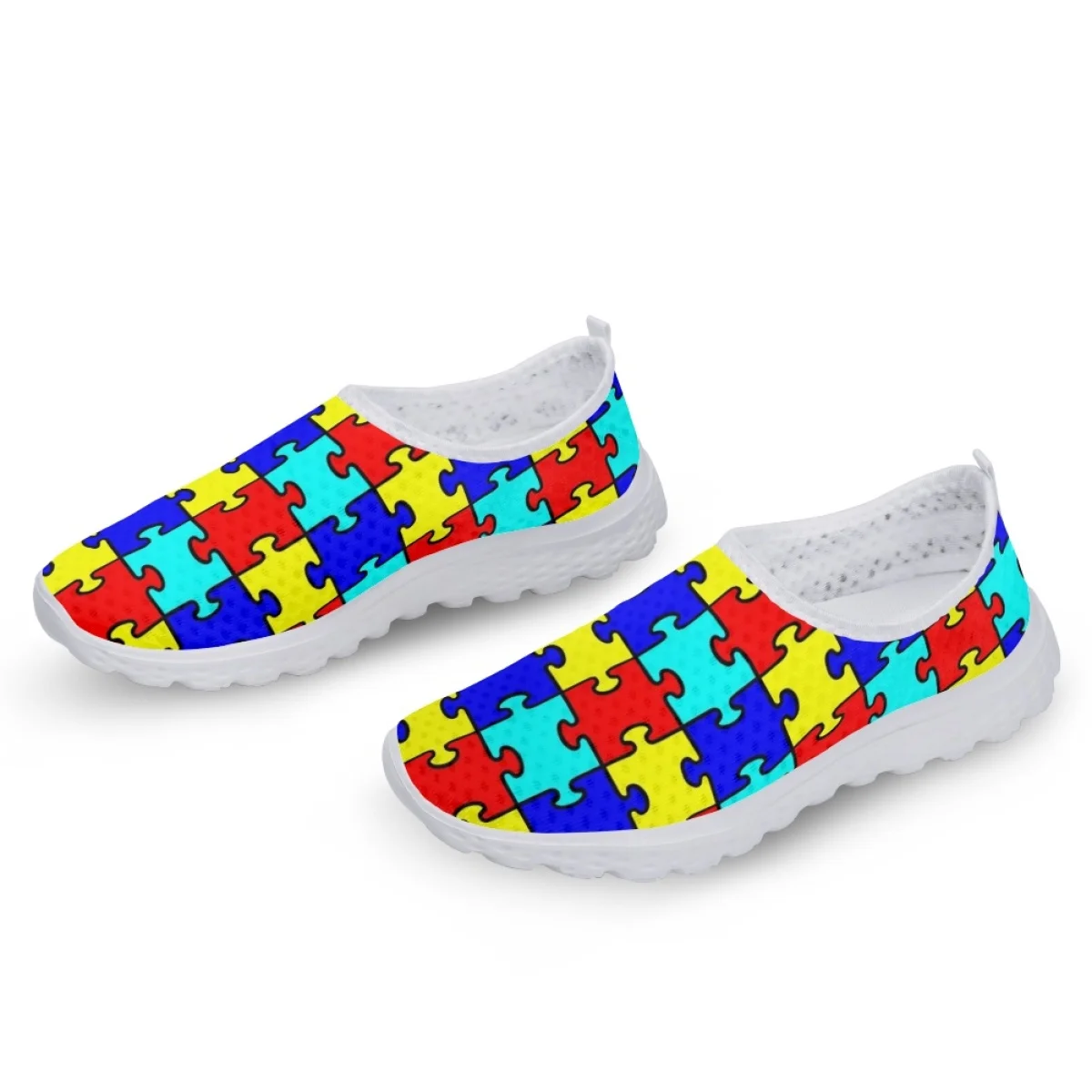 Autism Awareness Printed Women Shoes Air Mesh Teens Dirt Resistant Girls Female Comfortable Flat Walking Running Sneakers Custom