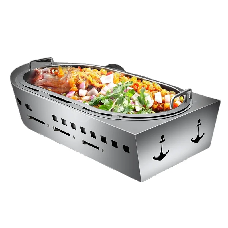 Frog Boat Type Seafood Pot Mogul Basin Multi-Functional Grilled Fish Lobster Carbon Boiler Commercial Use