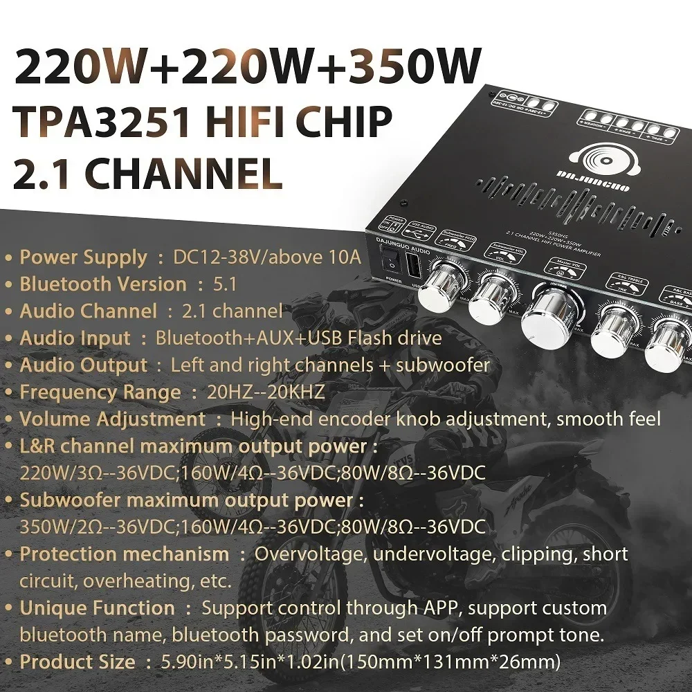 

S350HS TPA3251 Bluetooth Power Amplifier Board with Subwoofer 2.1 Channel 220Wx2+350W, Audio Power Amplifier Module