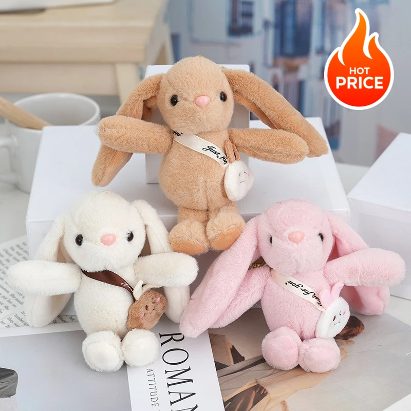 

14cm Long-eared Rabbit Plush Toy Hanging Ornament Cute Keychain Stuffed Animal Machine Bag Backpack Hanging Decor