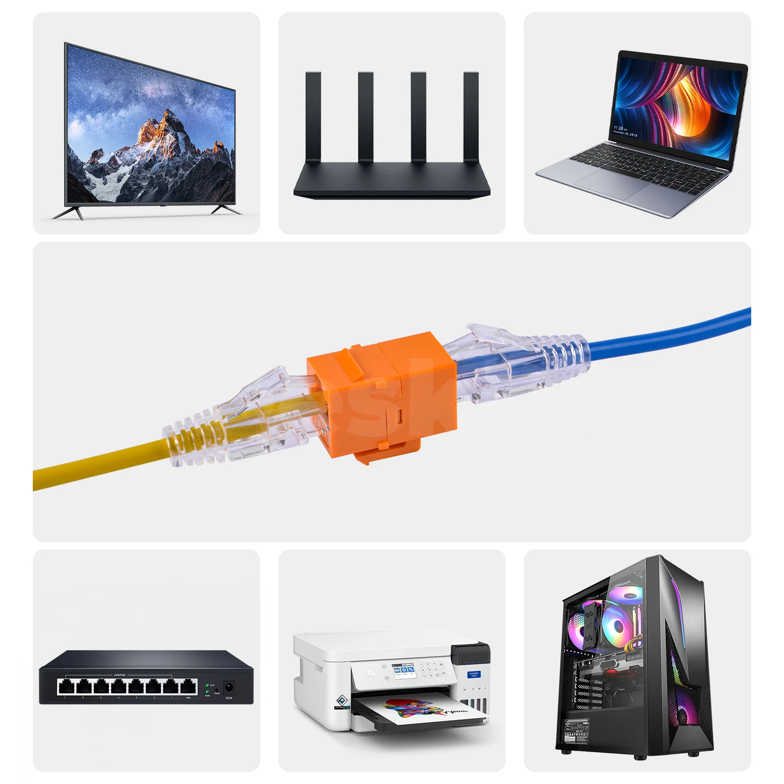 Accesorios DeskPi Rackmate Conectores Keystone Cat6A RJ45 de 12 puertos