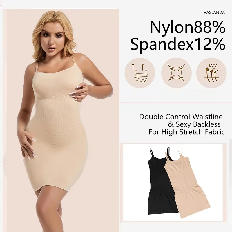 Women Shapewear Slips for Under Dresses Tummy Control Adjustable Spaghetti Cami Silp Dress  Full Slip Seamless Body Shaper