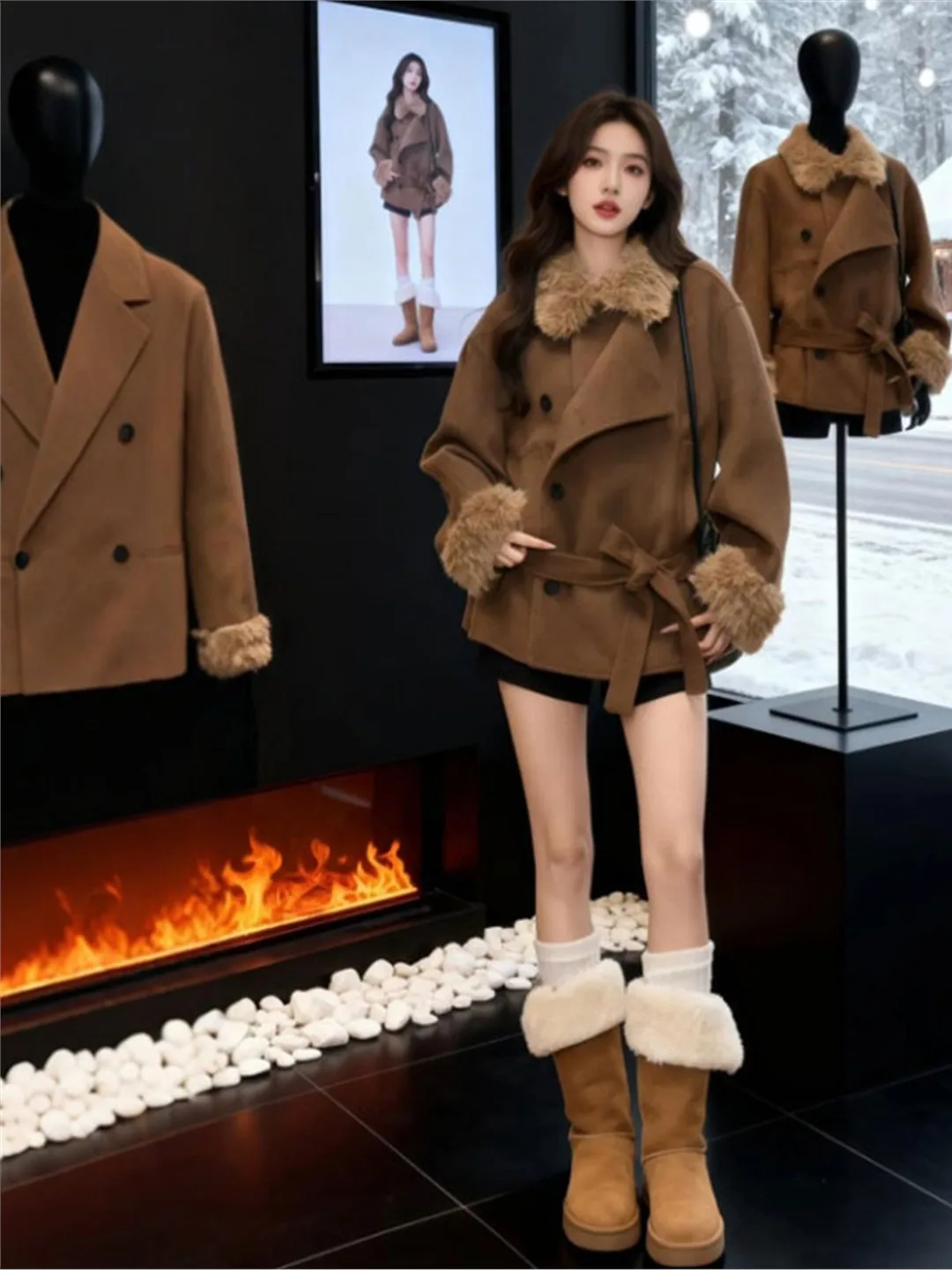 

Retro American Style Woolen Coat Elegant Loose Long Sleeve Fashionable Outerwear for Autumn Season High Quality Ladies Jacket