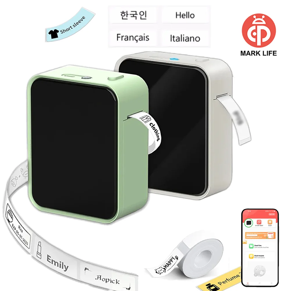 Marklife  Thermal Label Printer P15 Mini Protable Bluetooth Wireless Label Printer Used For Office Kitchen School Business Maker