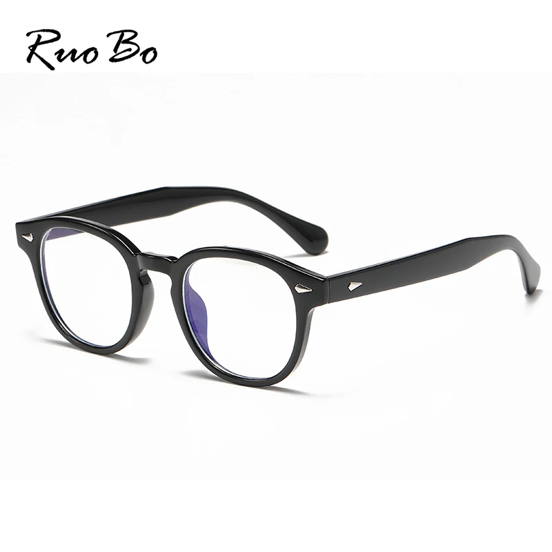 RUOBO Rivet Design Anti Blue Light Glasses Frame For Men Women Transparent Round Optical Eyeglass Computer Blue Blocking Eyewear