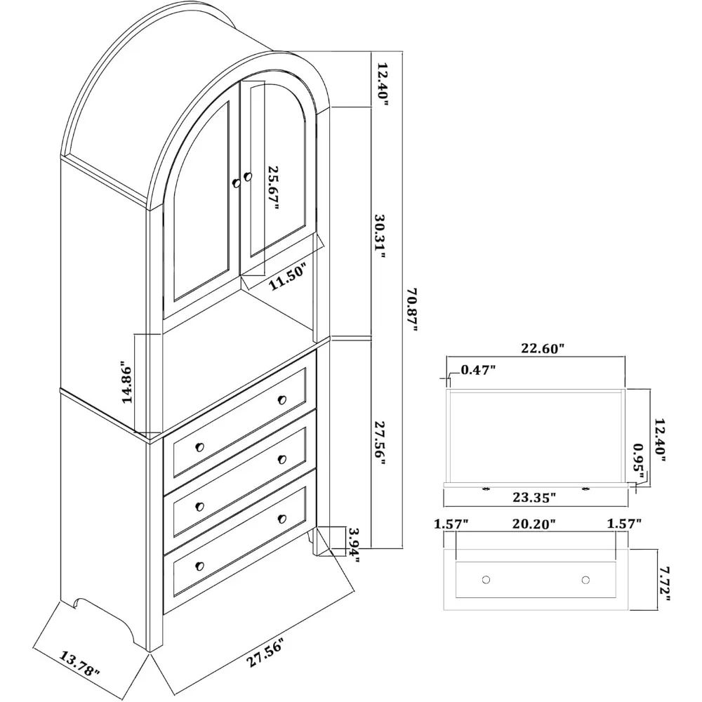 71” Tall Arched Storage Cabinet with Drawer,Farmhouse Arched Bookcase with Door,Freestanding Arch Tall Pantry with Countertop fo