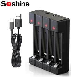 Soshine Smart Rechargeable 1.2V AA AAA NiMH Batteries Charger Black 3.2V LiFePO4 and 3.7V Li-ion 4 Slot Battery Charger Type-C