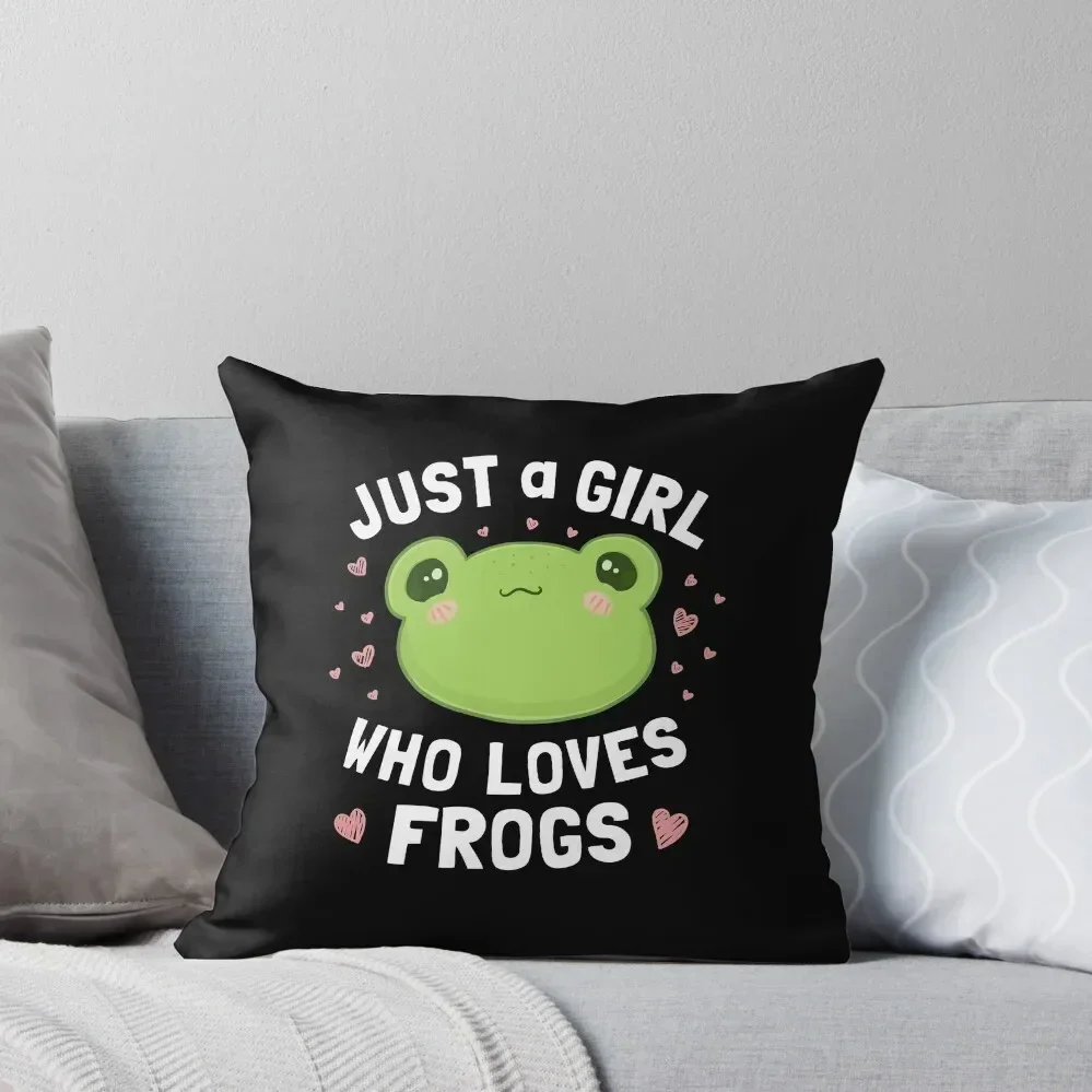 Just A Girl Who Loves Frogs Kawaii: Chubby Cottagecore Aesthetic Froggy,Perfect for Teens and Birthday Celebrations Throw Pillow