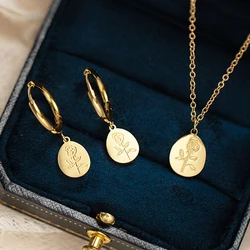 Rose Flower Earrings Gold Color Stainless Steel Earring for Women Classic Korean Rose Dangle Earrings Simple Statement Jewelry