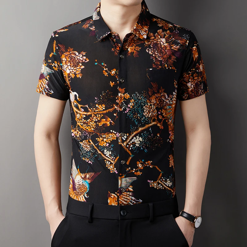 

Icy Breathable Fashion Shirts For Men Short Sleeve 3D Print Silky Summer Quality Soft Comfortable Casual Trend Camisas De Hombre