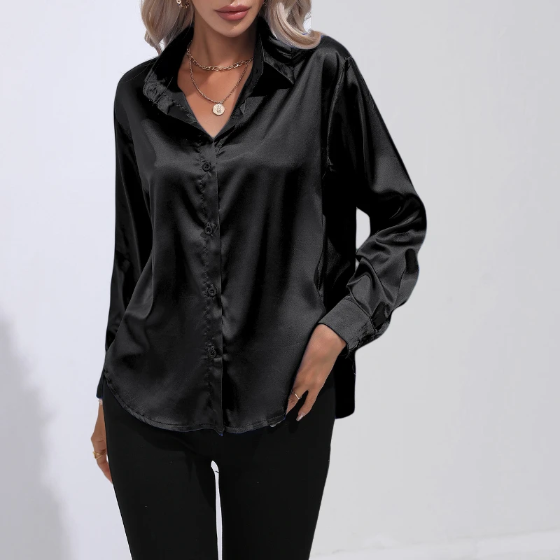 Satin Women Shirts and Blouses Silk Womens Tops Loose Oversized Long Sleeve Blouse Women Spring Elegant Women Clothing OL Shirt