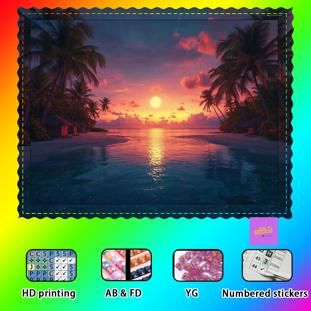 

【MUKY_ Diamond Art】Кристаллы AB и FD, идеальные полимерные стразы для декора: Закат и пляж