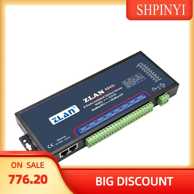 

8-портовый последовательный преобразователь промышленной изоляции RS485 в Ethernet TCP/IP Modbus, промышленный шлюз ZLAN5840I