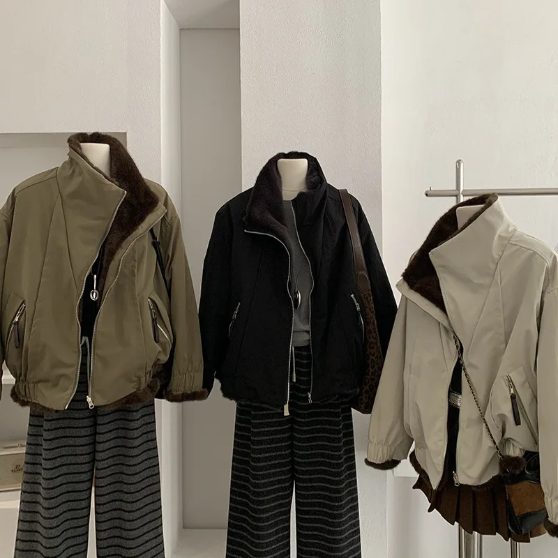 

Double-Sided Wear Faux Rabbit Fur Jacket Fashionable Turn-down Collar Leather Fur Integrated Thick Long Sleeve Top