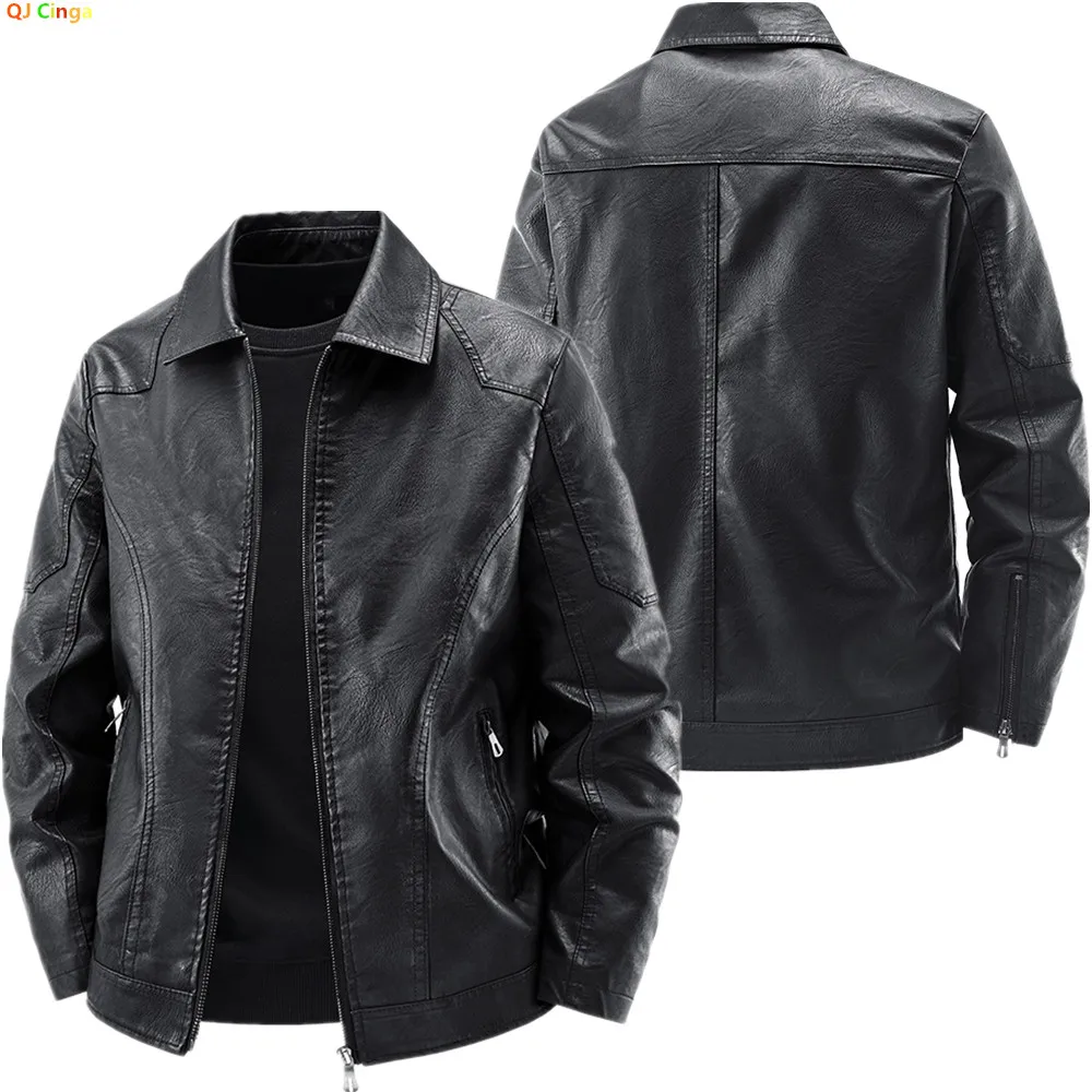 

2025 Autumn/Winter Men's Fashionable Leather Jacket, Slim Fit, Lapel Collar, Zipper Front, Casual Style
