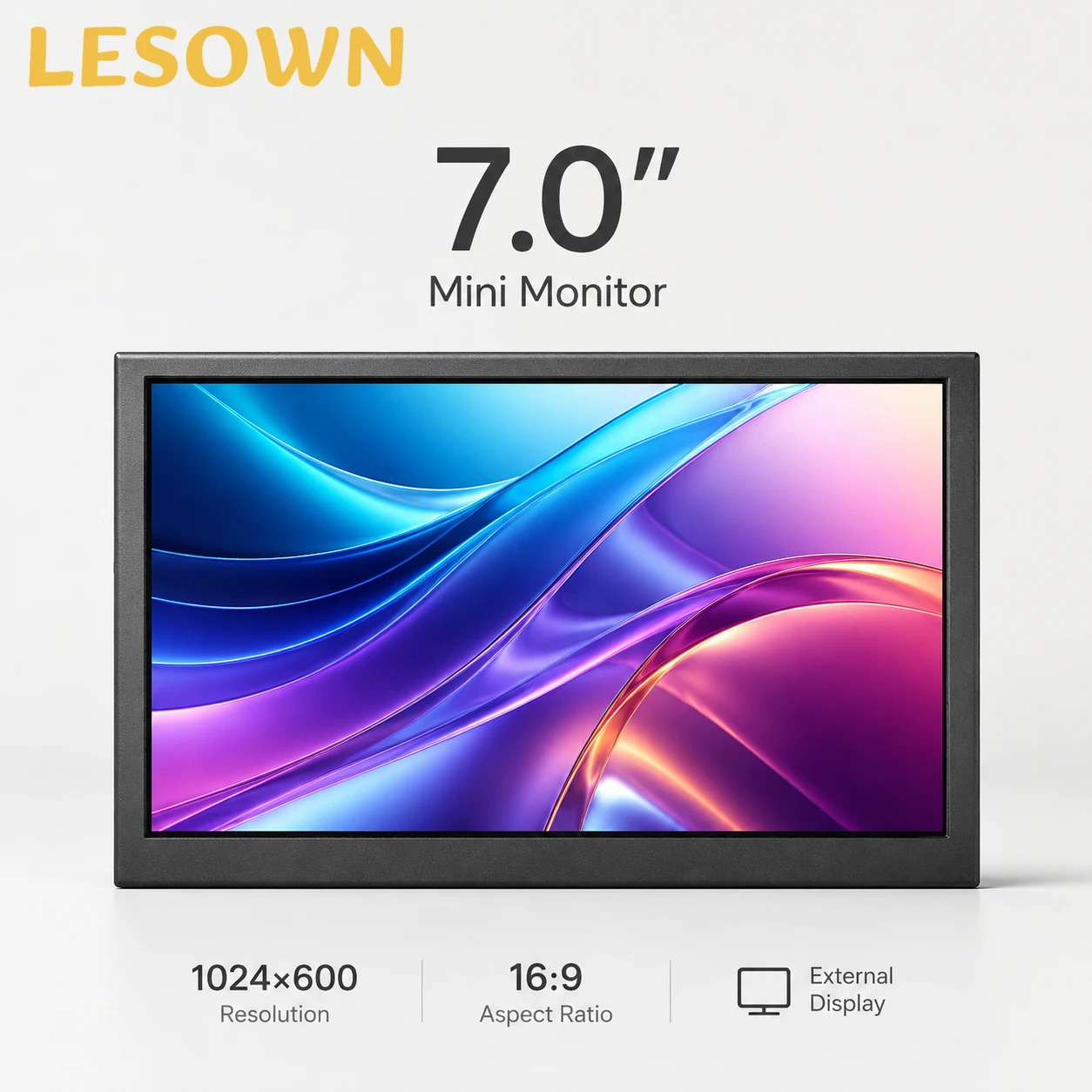 LESOWN 7 Inch Mini LCD Display 1024x600 170° Wide View HDTV Portable Screen with Speaker for Raspberry Pi Camera CCTV