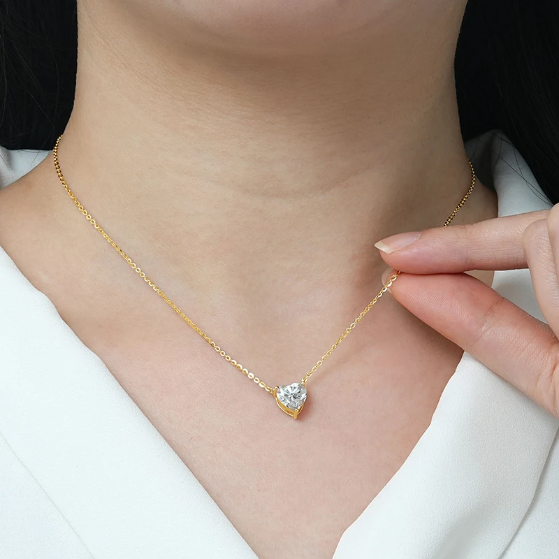 IOGOU Sweet Heart Cut Moissanite Diamond Necklaces 2.0CT 1CT 0.5CT Solitaire Pendant Silver 925 GRA Certified Jewelry for Women