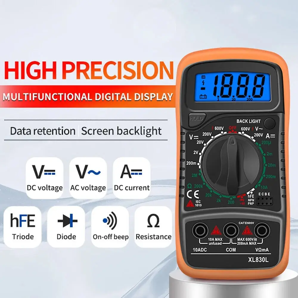 Digital Multimeter with LCD Backlight Accurately Test AC/DC Ammeter Voltmeter Ohm Voltage Tester Meter Multimetro