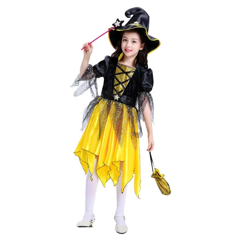 

Children Halloween Costume Witch Cosplay Dress Candy Bag Masquerade Party Role for Play Kids Clothes