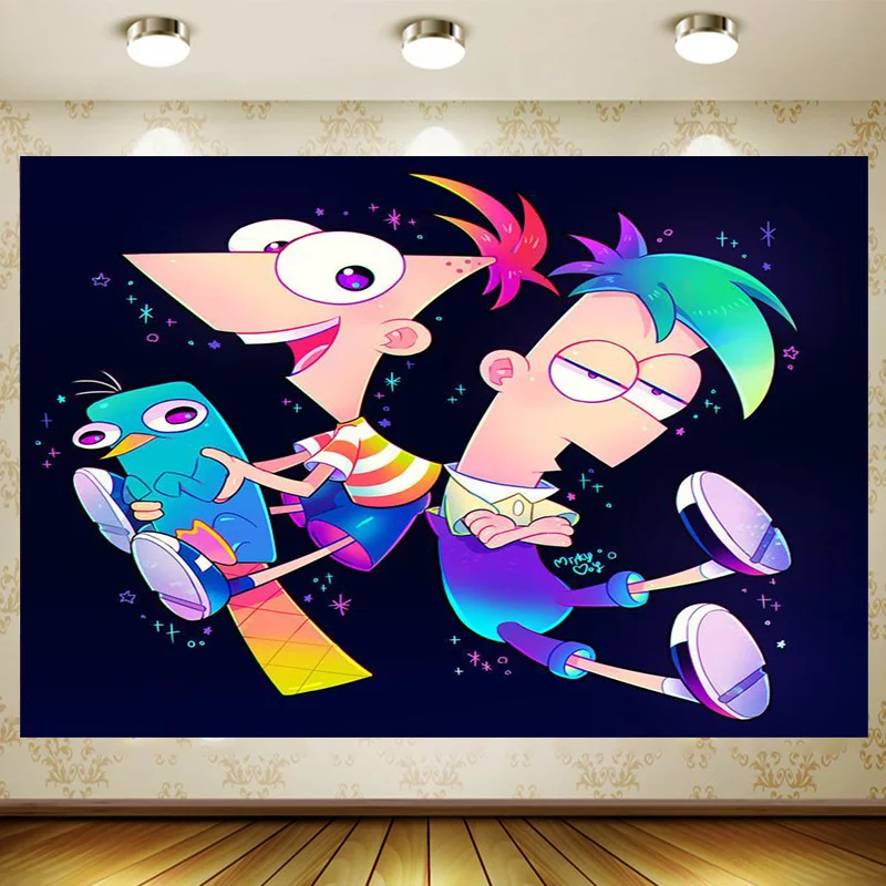 Phineas and Ferb Backdrop Children Birthday Supplies Girl Princess Party Banner Kid Cartoon Decoration Background Photography