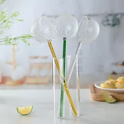 1pc Borosilicate Glass Spoon with Colored Long Handle Heat Resistant Deep Sauce Soup Spoon Can be Heated Directly for Home