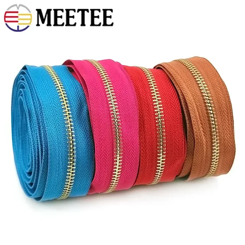 2/5Yards Meetee 5# Open-End Metal Zippers Tape Decorative Bag Clothes Backpack Repair Continuous Zips DIY Sewing Accessories