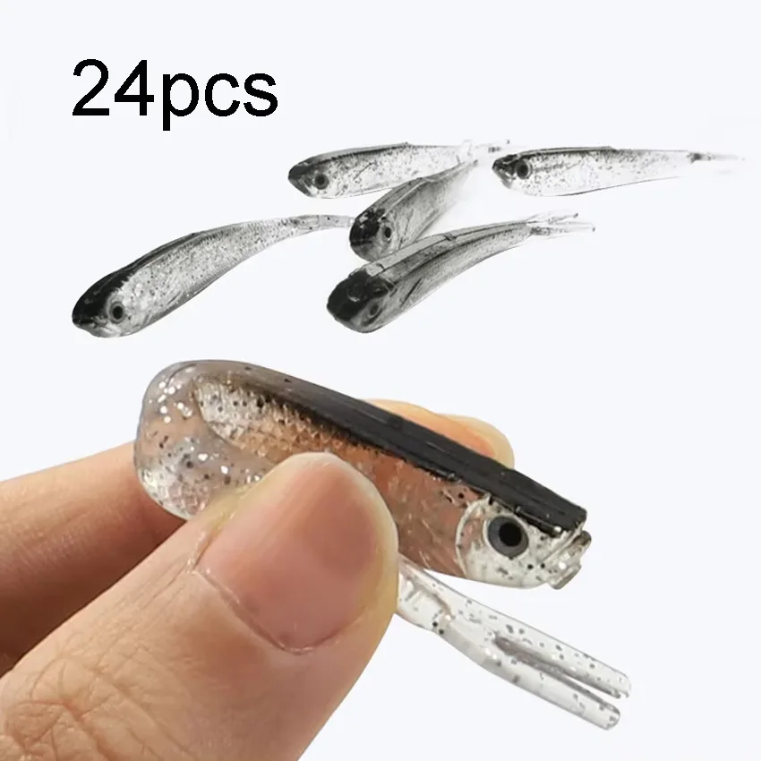 

Ackibbik 24pcs Soft Fishing Lures Silicone Artificial Baits Fork Tail Swimbaits Soft Minnow Swim Baits for Bass Trout