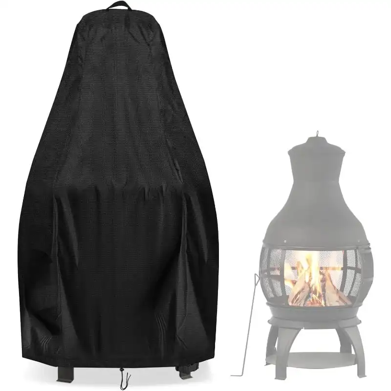 Outdoor Chiminea Fire Pit Cover Waterproof Anti-UV Dustproof Teardrop Chiminea Protective Cover with Handle & Drawstring for Pat