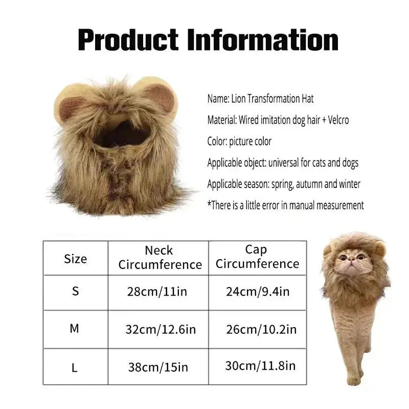 TONG New Cat Lion Costume Hat Pets Clothes Cap Cute Cat Wig Lion Mane Costume Cosplay Kitten Hat Lion Head Mane Hat for Cat