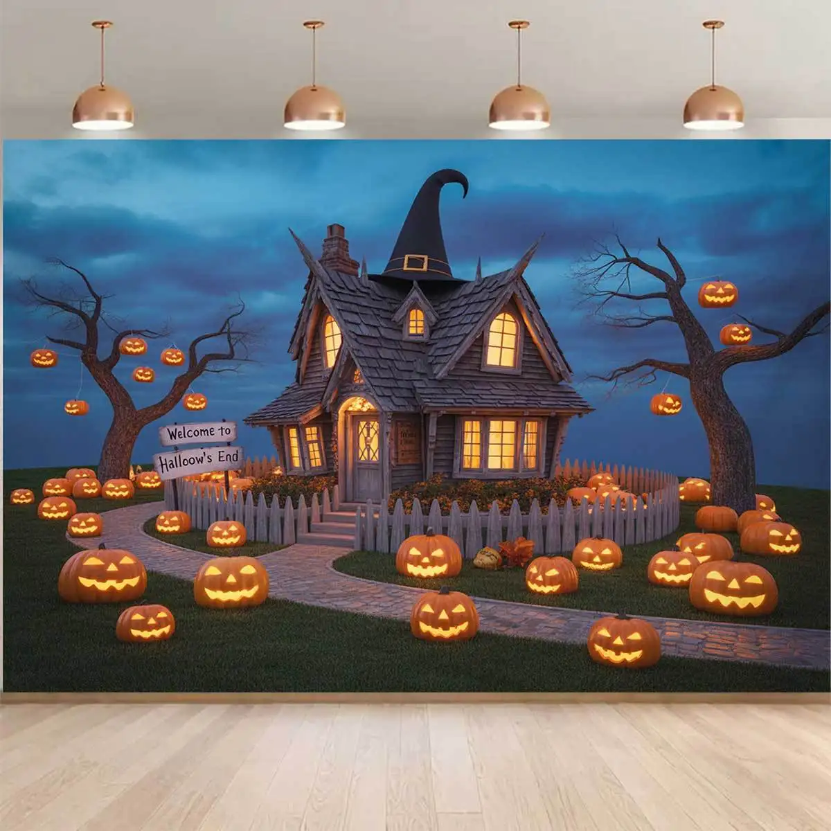 Spooky Haunted House Halloween Tapestry Wall Hanging Fall Autumn Decor Gothic Pumpkin Patch Art Witchy Seasonal Decor for Party