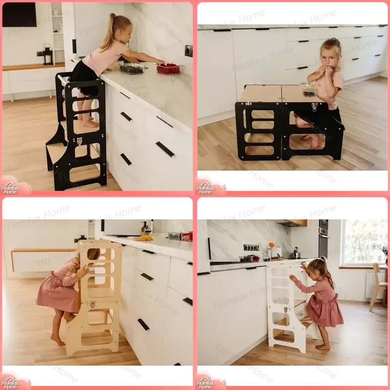 Custom Modern Wooden Kitchen Tower Step Stool for Kids Montessori Learning Activity Safety Toy Bedroom Nursery Toddler