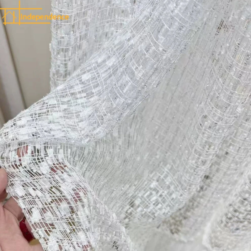 

Relief Woven Skirt Splicing Cream Window Screen Curtains for Living Room Bedroom French Window Customized Partition Curtain