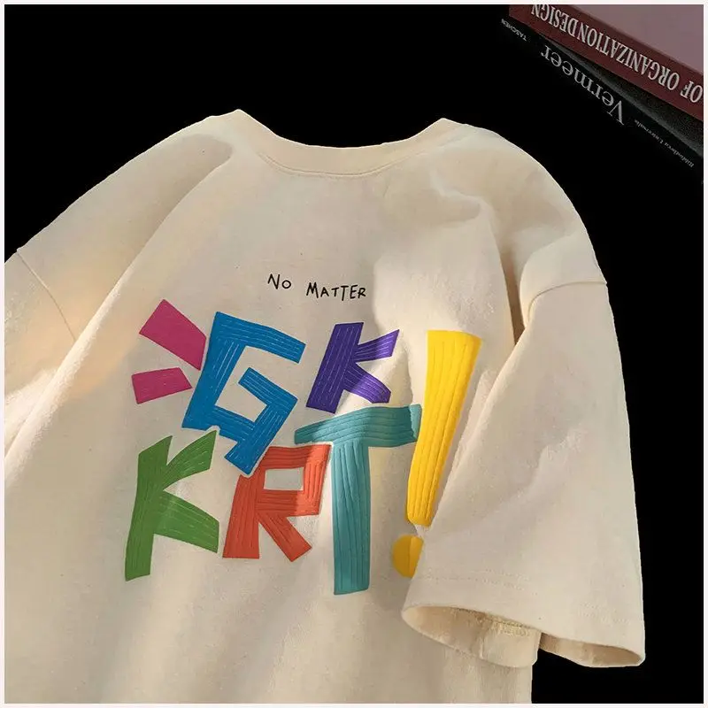 

Футболка больших размеров (до 300 фунтов) в американском стиле, летняя, с буквенным принтом, из чистого хлопка, повседневная, с круглым вырезом